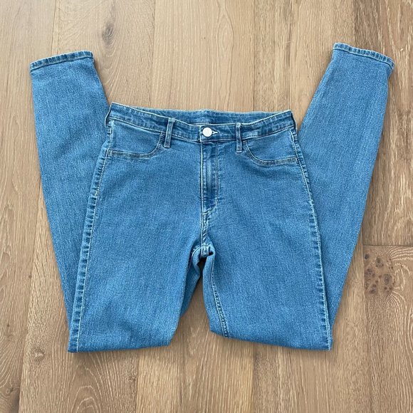 H&M Jeans Girls 14 Skinny Fit Blue Denim Ankle Adjustable Waist Stretch Mid Rise - Picture 4 of 14
